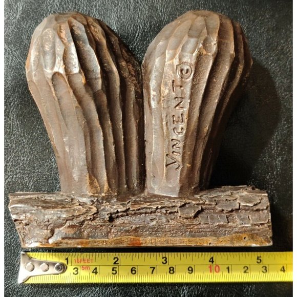 Vtg Rustic Couple of Art Owls On A Log By Yincent Hand Painted Plaster Metallic - Picture 7 of 9